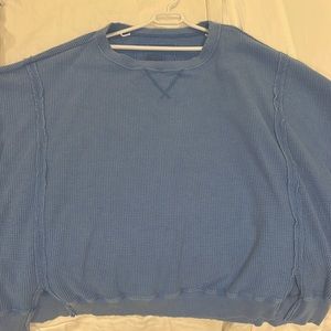 Aerie/American Eagle blue waffle knit crewneck sweater